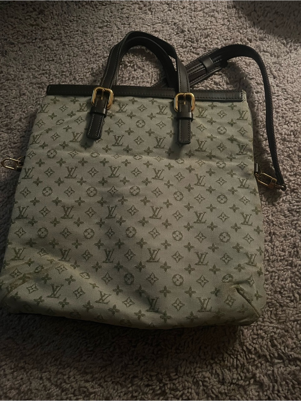 Louis Vuitton Beige Monogram Canvas Tote with black Leather Trim
